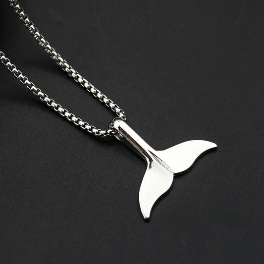 Metal Whale Tail Pendant Necklace Sweater Collarbone Chain Unisex Necklace for Couples Lovers Statement Jewelry Party Gifts