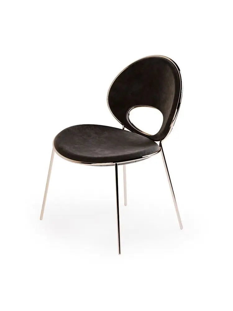 Italian Minimalist Creative Modern Personality Leather Restaurant Armrests Stainless Steel Back Dining Chair