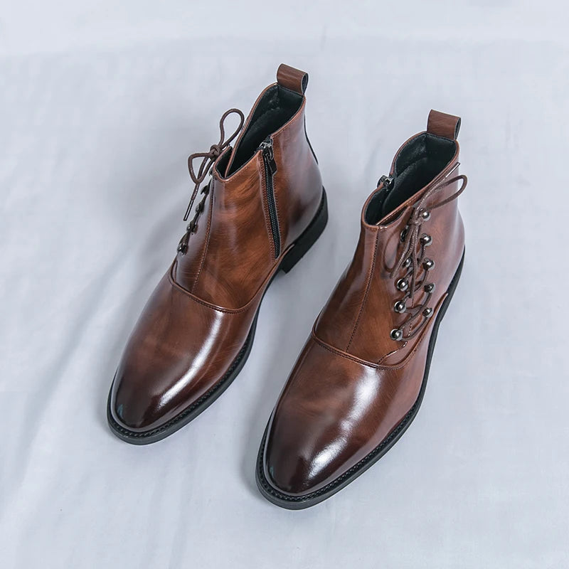 Autumn New Men's Pointed Side Zipper Comfortable High Top Boots Fashionable Brand Men Business Banquet Personalized Short Boots
