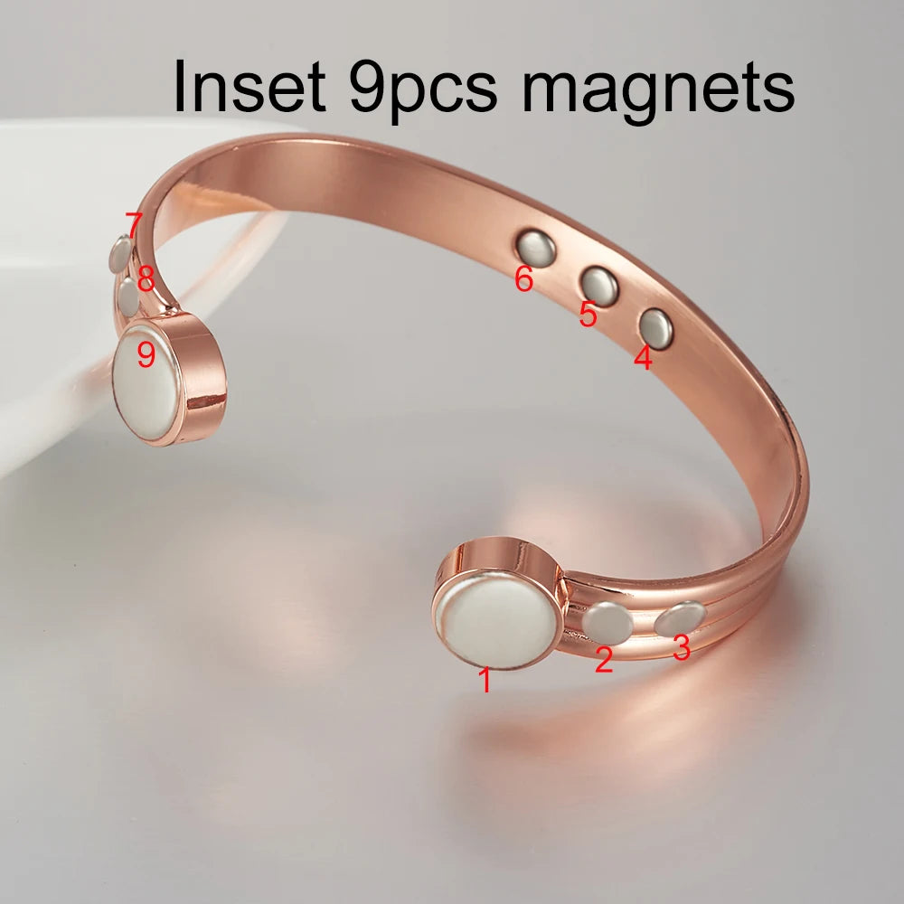 Pure Copper Bracelets for Men Women Adjustable Cuff Stripe Magnetic Bangles Arthritis Health High Magnet Metal Jewelry Resizable