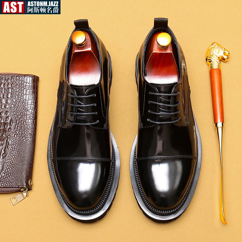Patent Leather Mens Business Derby Shoes Luxury Brand Handmade Genuine Leather Fashion Designer Platform Wedding Dress Shoes Man