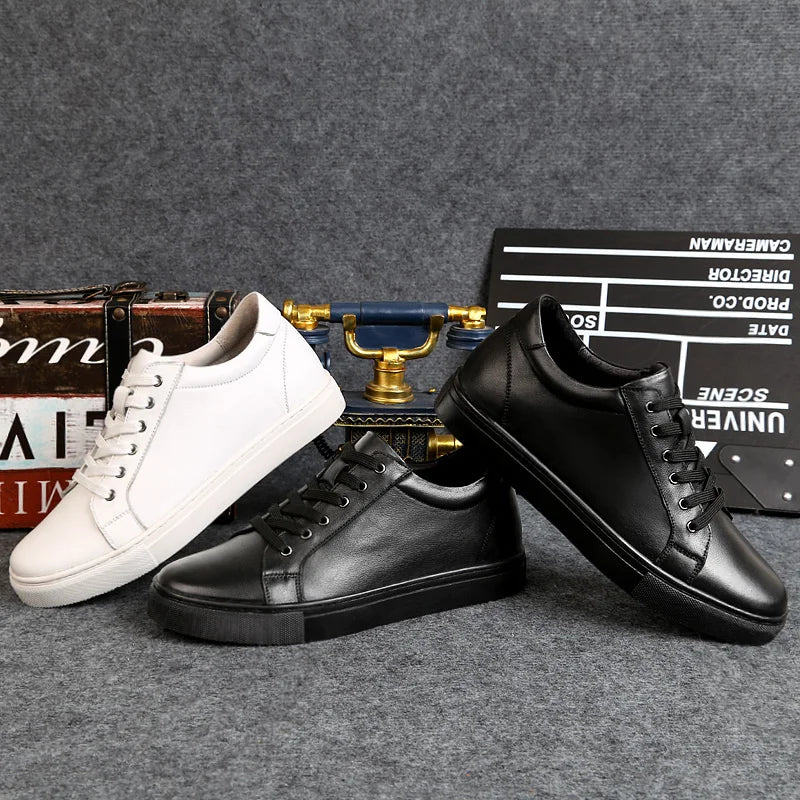 Man Elevator Shoes Height Increase Insoles High Heels Shoes 5-6CM Shoes Tall Shoes White Genuine Leather Shoes Men Sneakers