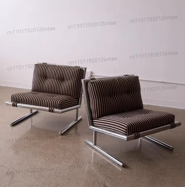Minimalist stainless steel striped fabric single sofa chair - living room, balcony, leisure seating