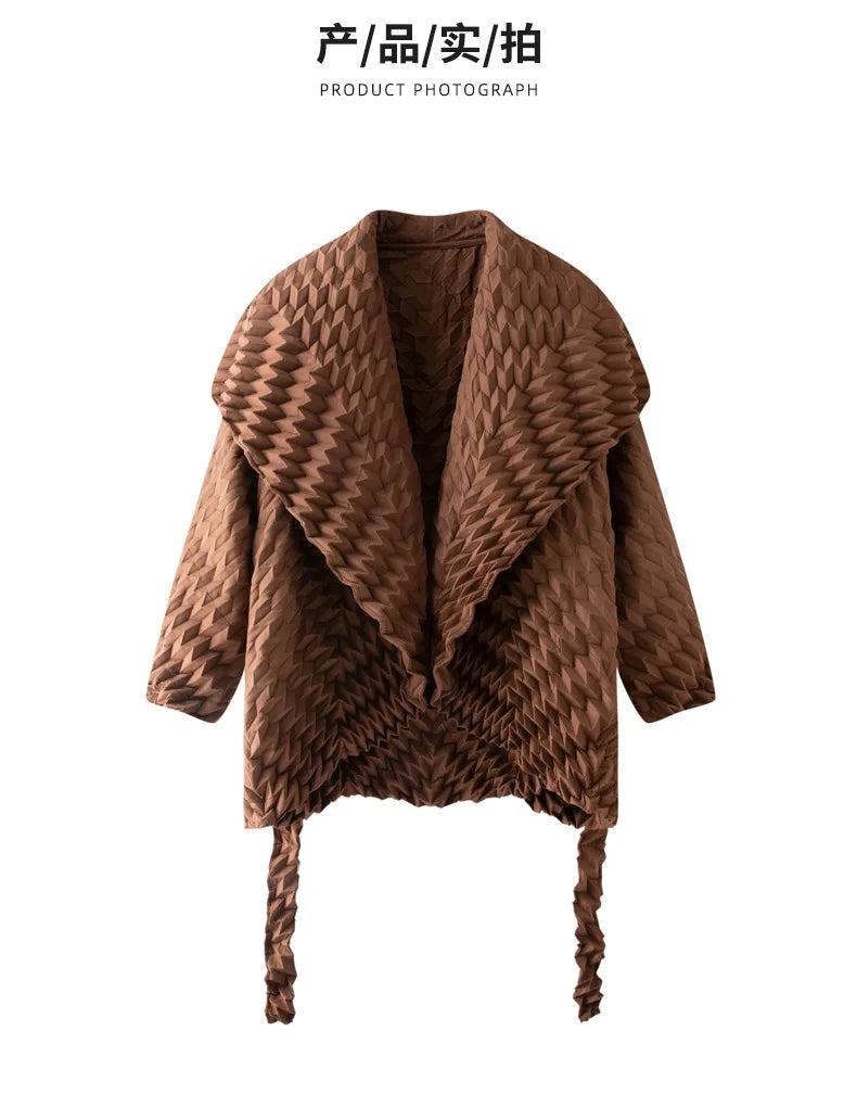 Miyake Pleated Top, Women's Solid Color Short Jacket, Handmade Pleated Versatile Loose Version, Lapel Cardigan, Autumn New Style