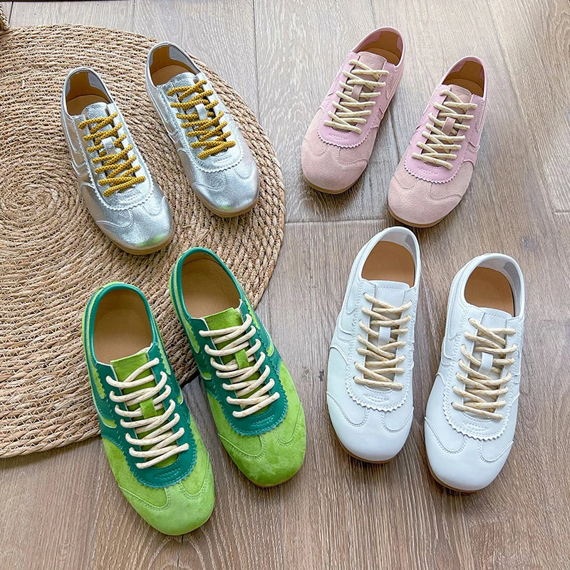 German Training Shoes Women 2025 New Genuine Leather Women Sneakers Flat Lace-up Retro Large Size Forrest Gump Shoes Women
