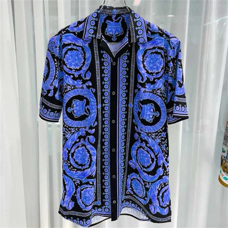 2025 Spring and Summer New Fashion Digital Printing Men's Short Sleeve Shirt High Quality Comfortable Lightweight Fabric