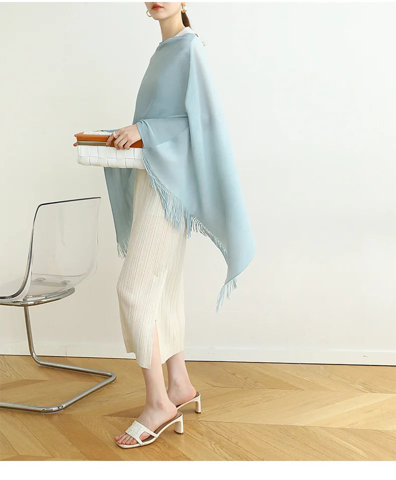 ALSEY Miyake Pleated Fringe Sleeveless Simple Shawl Jacket Autumn Spring New Light Luxury Solid Color Irregular Tops for Women's