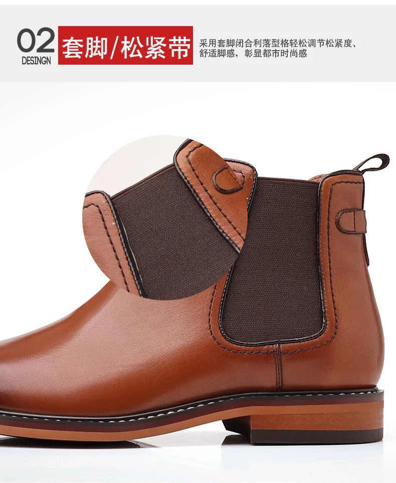 Elegant Men's Chelsea Boots Genuine Cow Leather Handmade Boot Shoes Work Shoes For Formal Dress Wedding Business Party New