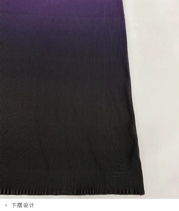 Miyake style  Pleated Bat Raglan Sleeve Irregular Dress Set Women 2025 New Fashion Original Designer Gradient Printing Two Piece Sets