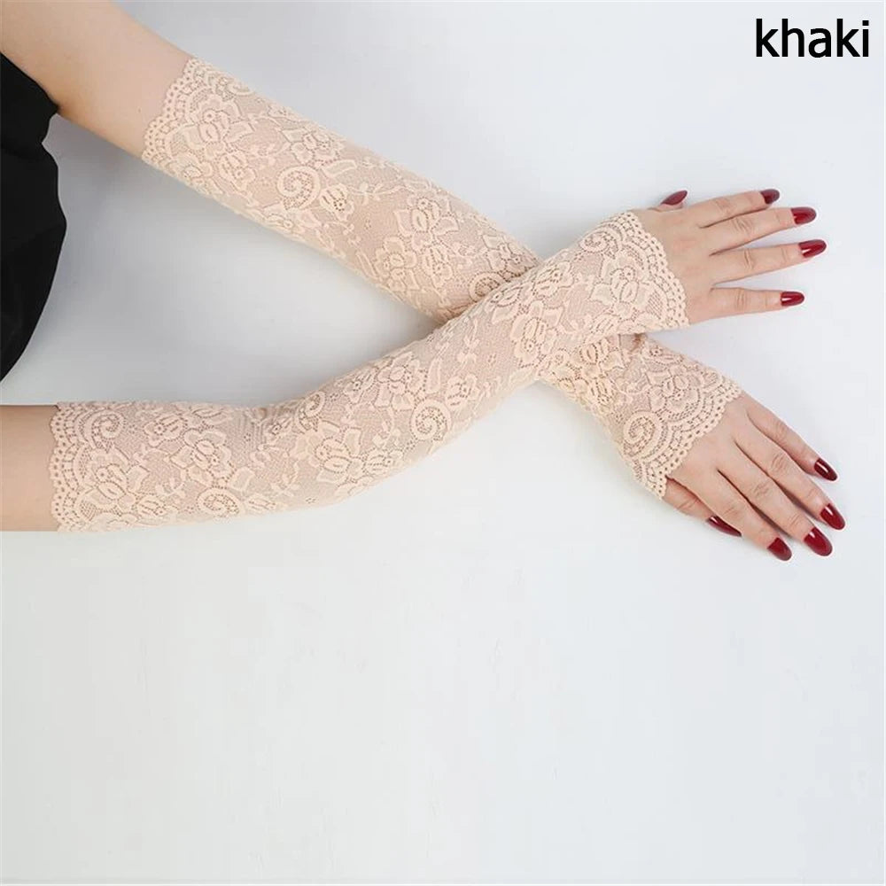 1 Pair Classic Summer Sunscreen Lace Arm Sleeve Mittens Ice Arm Cuffs Fingerless Driving Gloves Arm Cover
