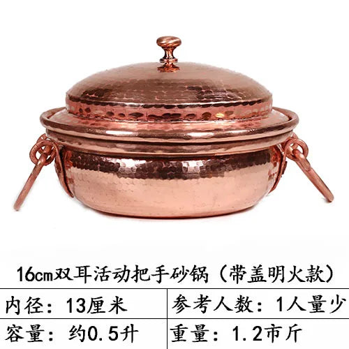 Handmade Pure Copper Double-Ear Rice Pot with Thickened Base Premium Heat Conduction Cookware for Noodles Soup Durable