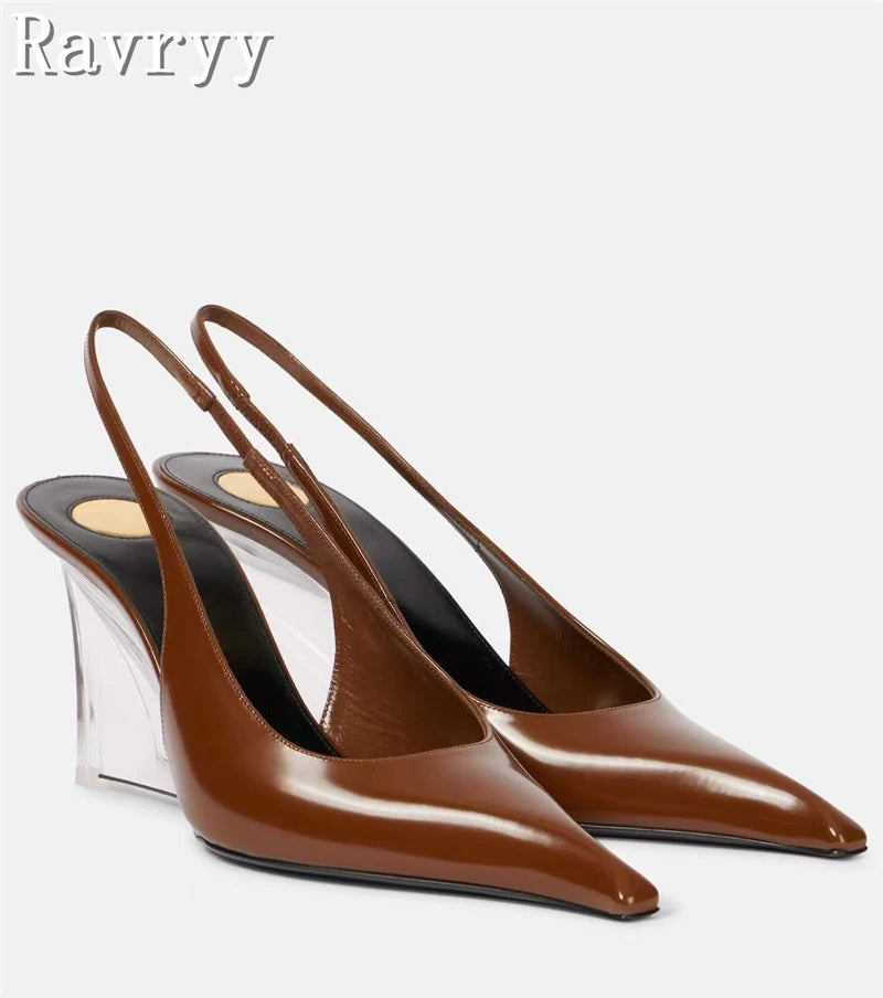 New Fashion Crystal Wedge Women Pumps Pointed Toe Shallow Mouth Slingback High Heels Luxury Fashion Party Banquet Shoes
