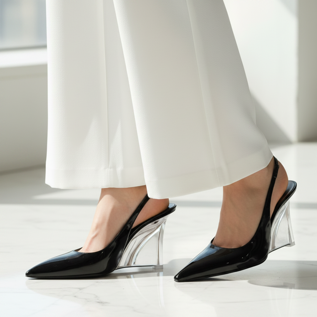 New Fashion Crystal Wedge Women Pumps Pointed Toe Shallow Mouth Slingback High Heels Luxury Fashion Party Banquet Shoes