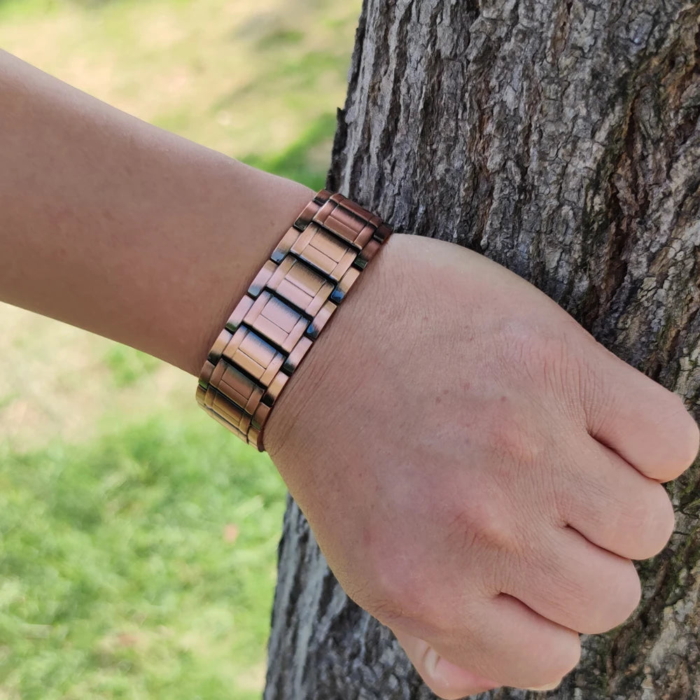 Vinterly Wristband Magnetic Bracelet Male 23cm Pure Copper 21mm Wide Chain Link Metal High Magnet Health Energy Jewelry for Men