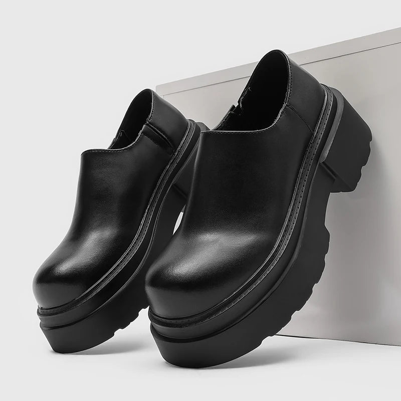 New Designer Mens Casual Leather Shoes Thick British Sole Male Business Footwear Fashion Platform Walking Shoes Non-Slip Loafers