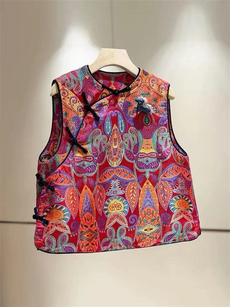 New Chinese High-end red Chic Vest Jacket Women's Spring Classic Buckle Vest Round Neck Buckle Tang Suit Jacket Sleeveless Coat