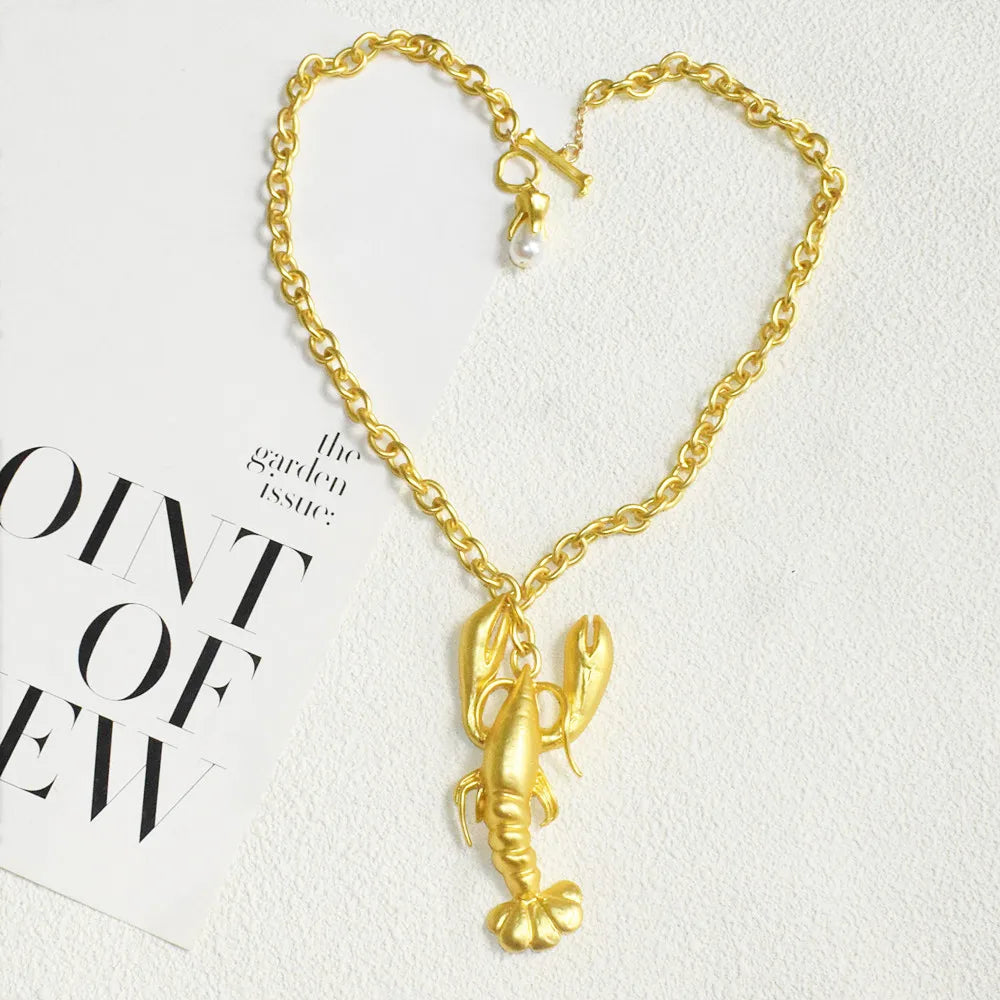 New Brand Fashion Show Metal Alloy Lobster Pendant Necklace For Women Jewelry Trendy Girls' Sweater Chain Necklace Accessories