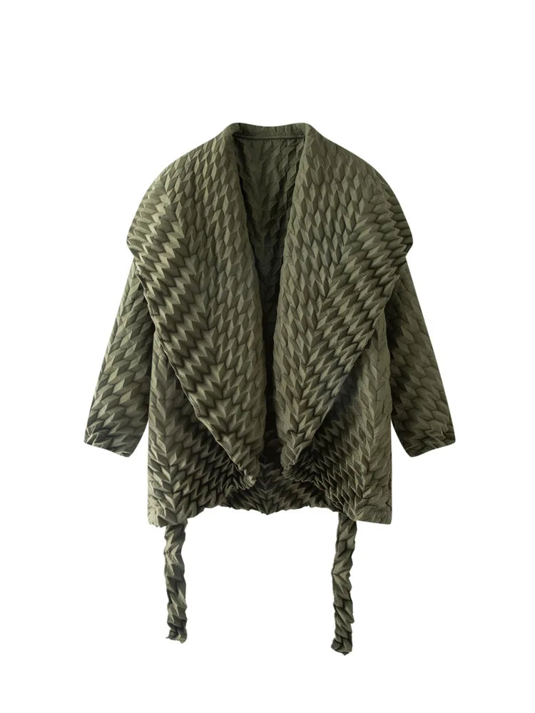 Miyake Pleated Top, Women's Solid Color Short Jacket, Handmade Pleated Versatile Loose Version, Lapel Cardigan, Autumn New Style