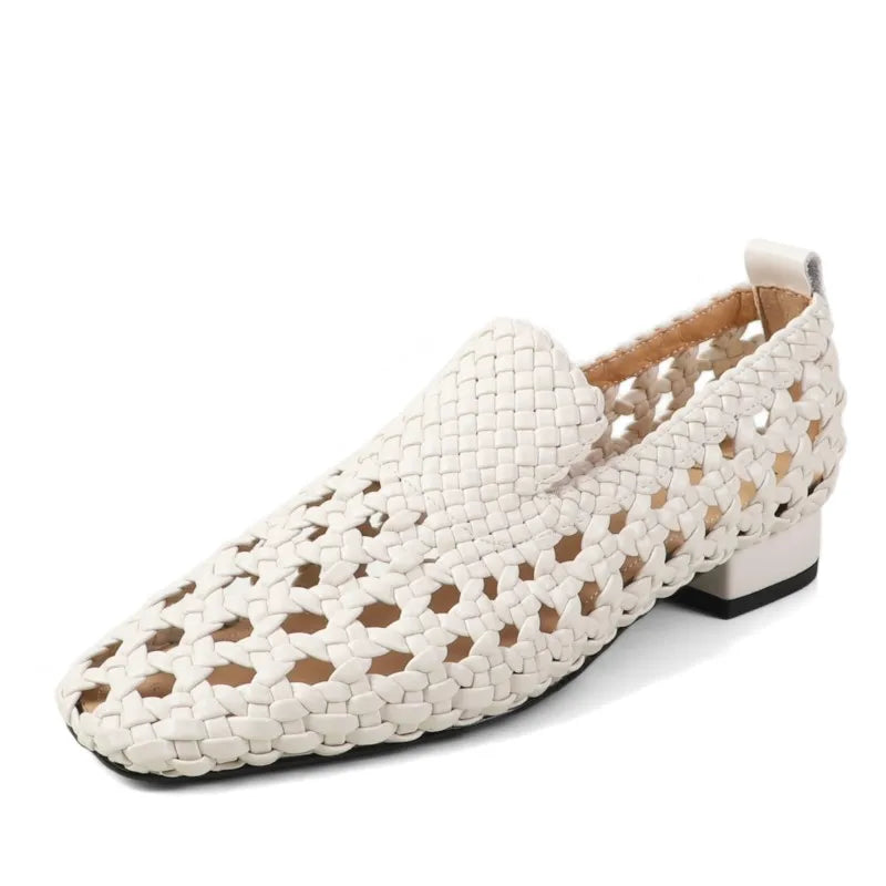 Hot Sale Genuine Leather Braided Sandals Women Low Heel Breathable Summer Loafers Sandals Female Leisure Sandals