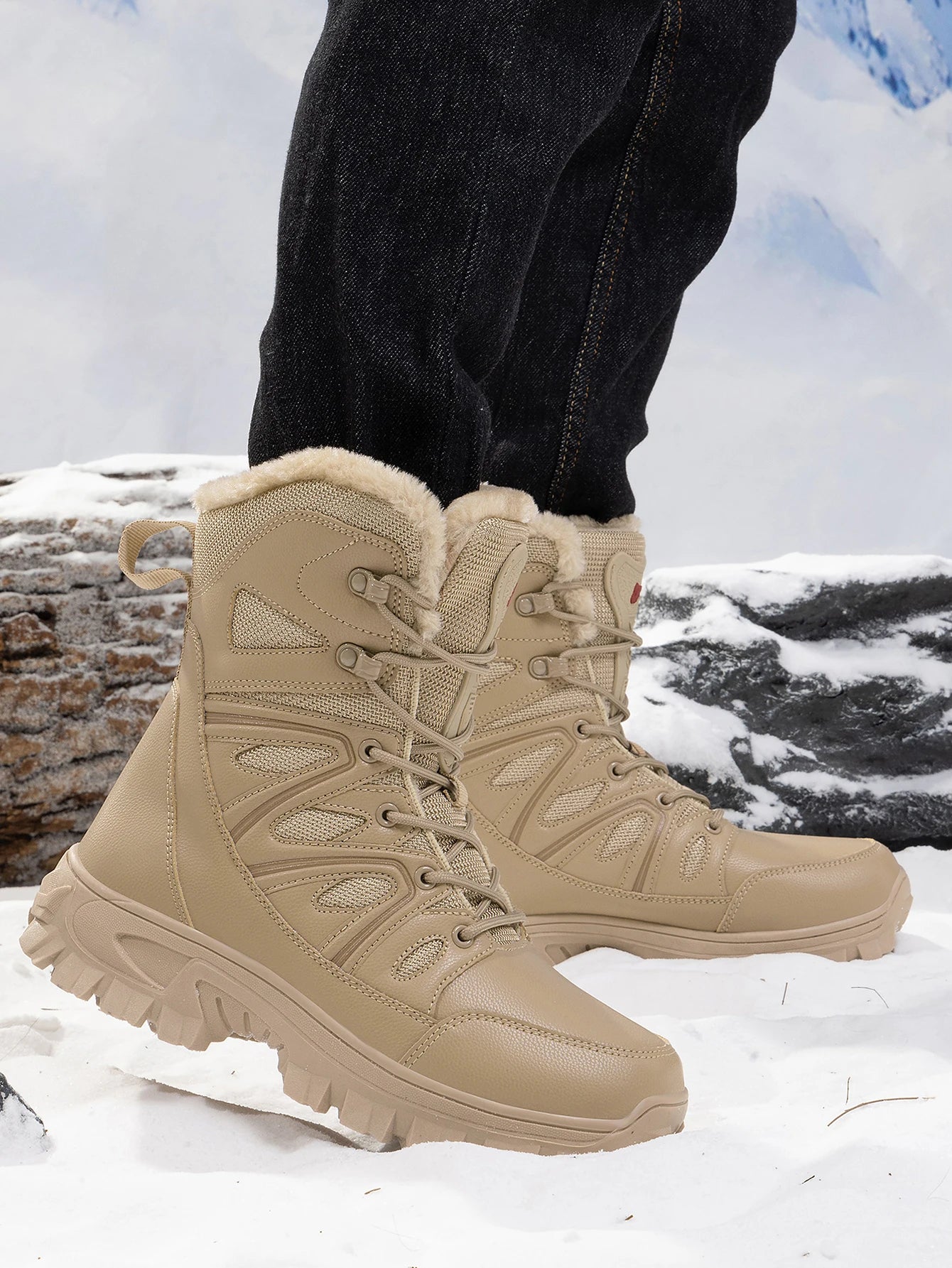 2026 Men Winter Outdoor Velvet Warm Snow Boots Walking Shoes Waterproof Ski Shoes High-Top Cotton Boots Thick Cotton Shoes