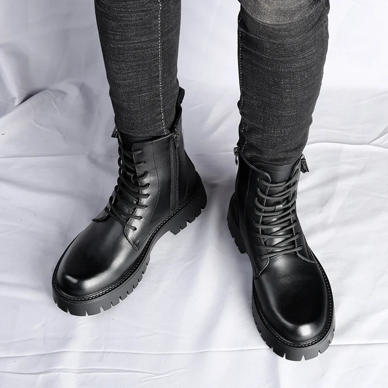 Men's English Style Thick Sole Design Men Boots Luxury High End Top Layer Leather Brand Famous Chelsea High Quality Casual Boots
