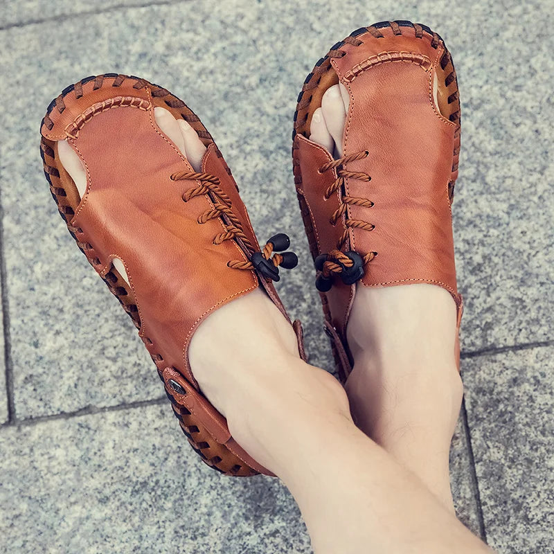 Fashion Mens Sandals Genuine Leather Summer Beach Slippers Male Non-Slip Soft Comfortable Outdoor Shoes High Quality Man Sandals