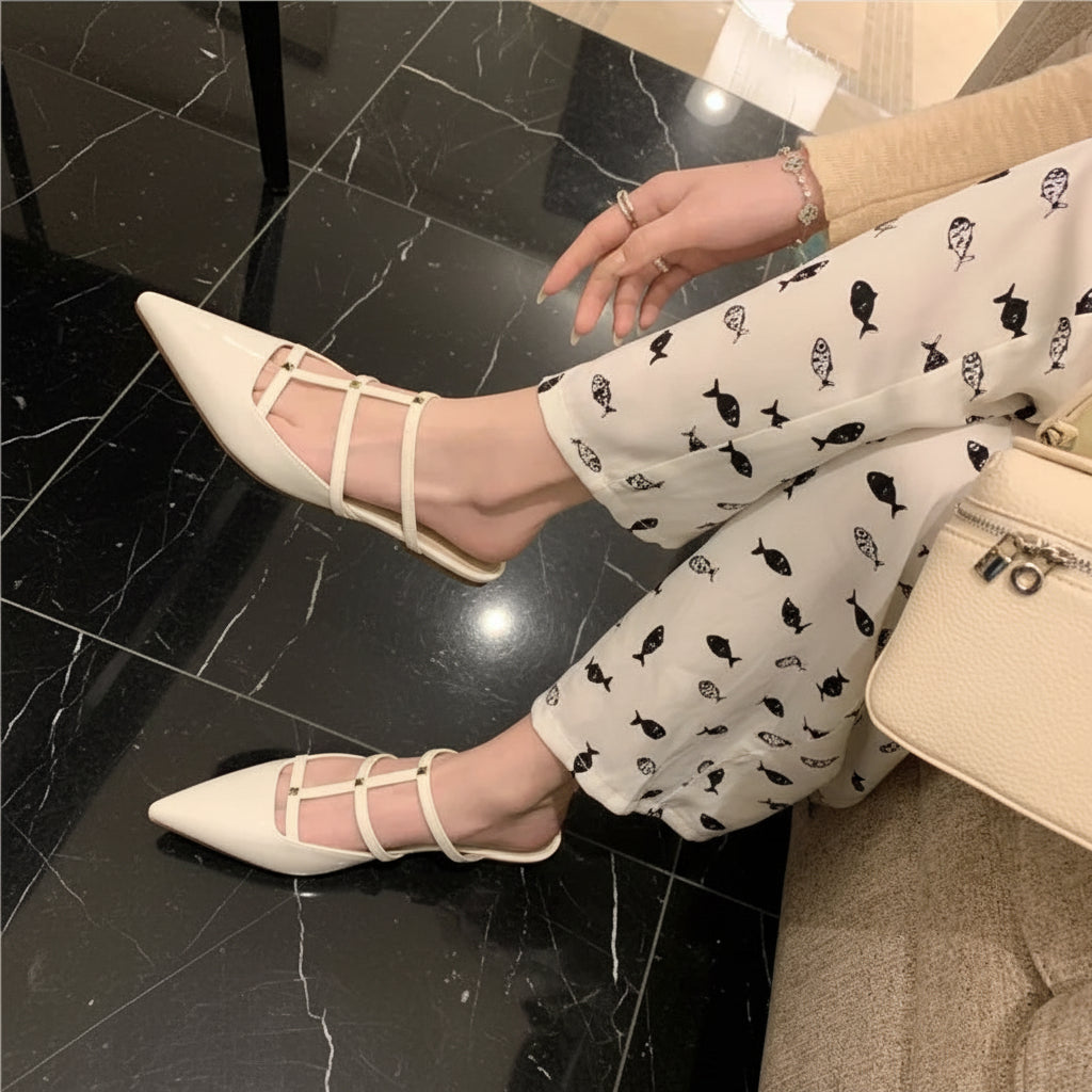 Genuine Leather Rivet Slippers Spring Summer 2026 Women Covered Toe Low Kitten Heels Mules Ladies Narrow Band Casual Slippers