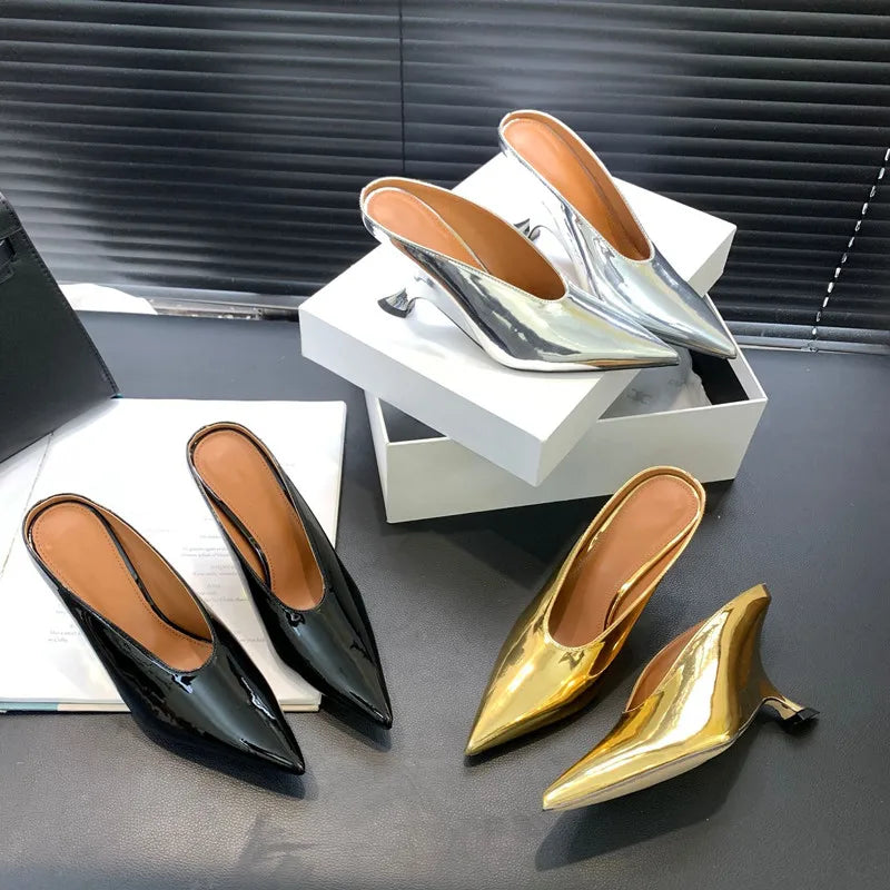 2024 New Design Fashion  Platform Wedges High Heels Mule Women Slippers Concise Shallow Pointed Toe Party Dress Ladies Shoes