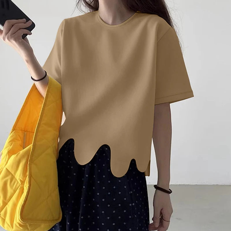 2025 ZANZEA Stylish Summer Blouse Women O Neck Short Sleeve Tops Elegant Solid OL Work Shirt Female Irregular Hem Blusas Mujer