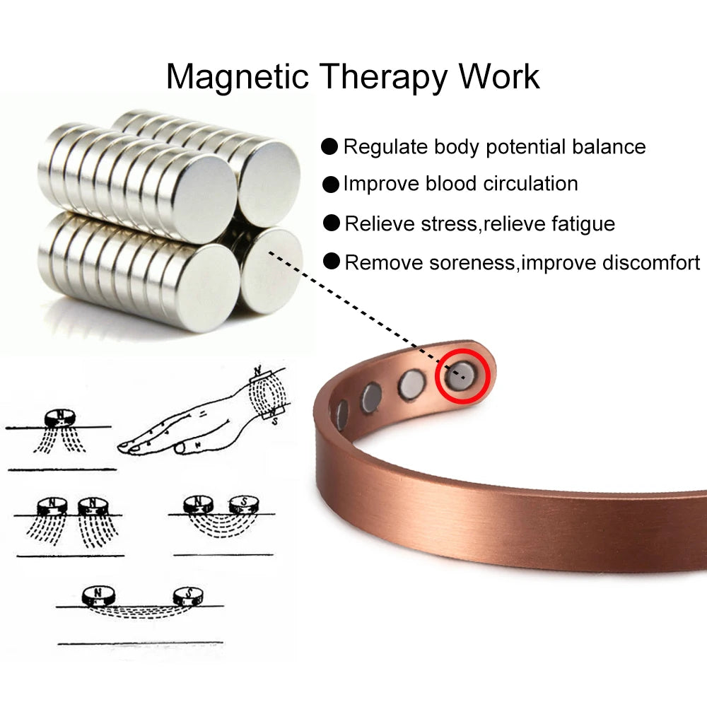 Vinterly Matte Pure Copper Bracelets Men Magnetic Arthritis Adjustable 10mm Wide Open Cuff High Magnet Energy Bangles Resizable