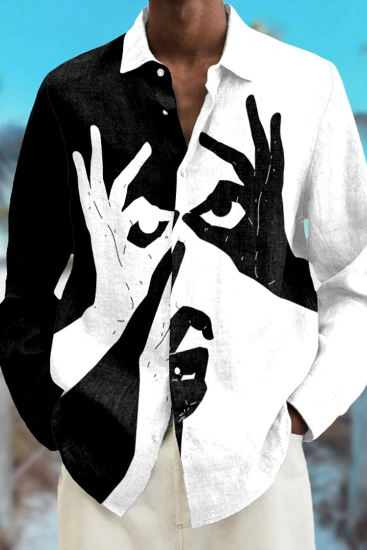 Fashion Abstract 3D Printed Long Sleeve Shirts Simple Black And White Color Scheme men's Tops Casual Lapel Button Up Shirt