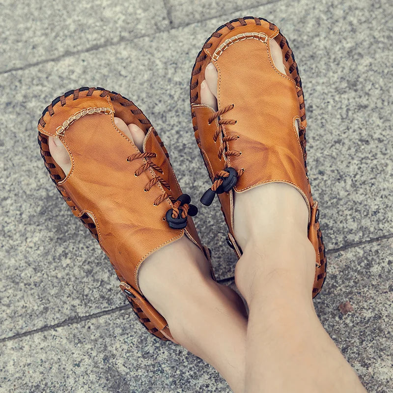 Fashion Mens Sandals Genuine Leather Summer Beach Slippers Male Non-Slip Soft Comfortable Outdoor Shoes High Quality Man Sandals