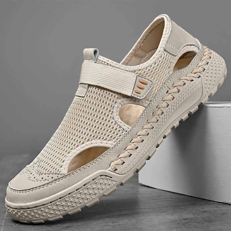 Brand Mesh Leather Men Summer Loafers Breathable Driving Shoes Moccasins Hollow Out Male Cool Lazy Shoe Leisure Walk Men Sandals