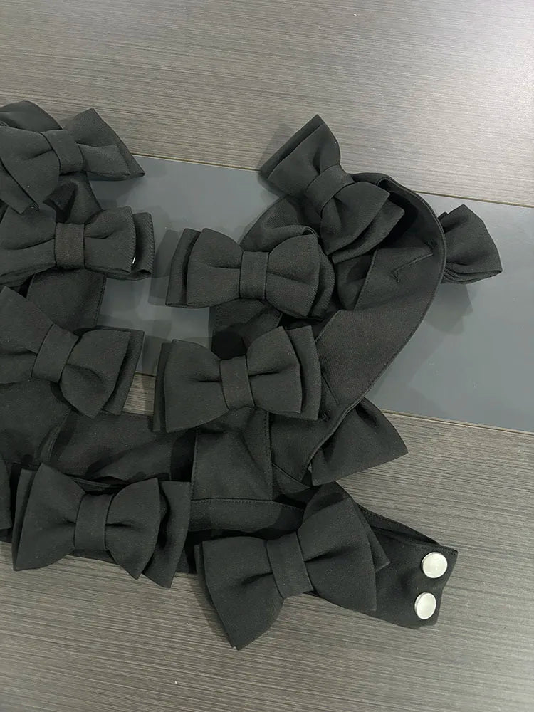 DEAT 2025 Summer Fashion Bow Decoration Vest For Women Niche Design Versatile Black Tank Tops Female Trendy New Items 11A04652