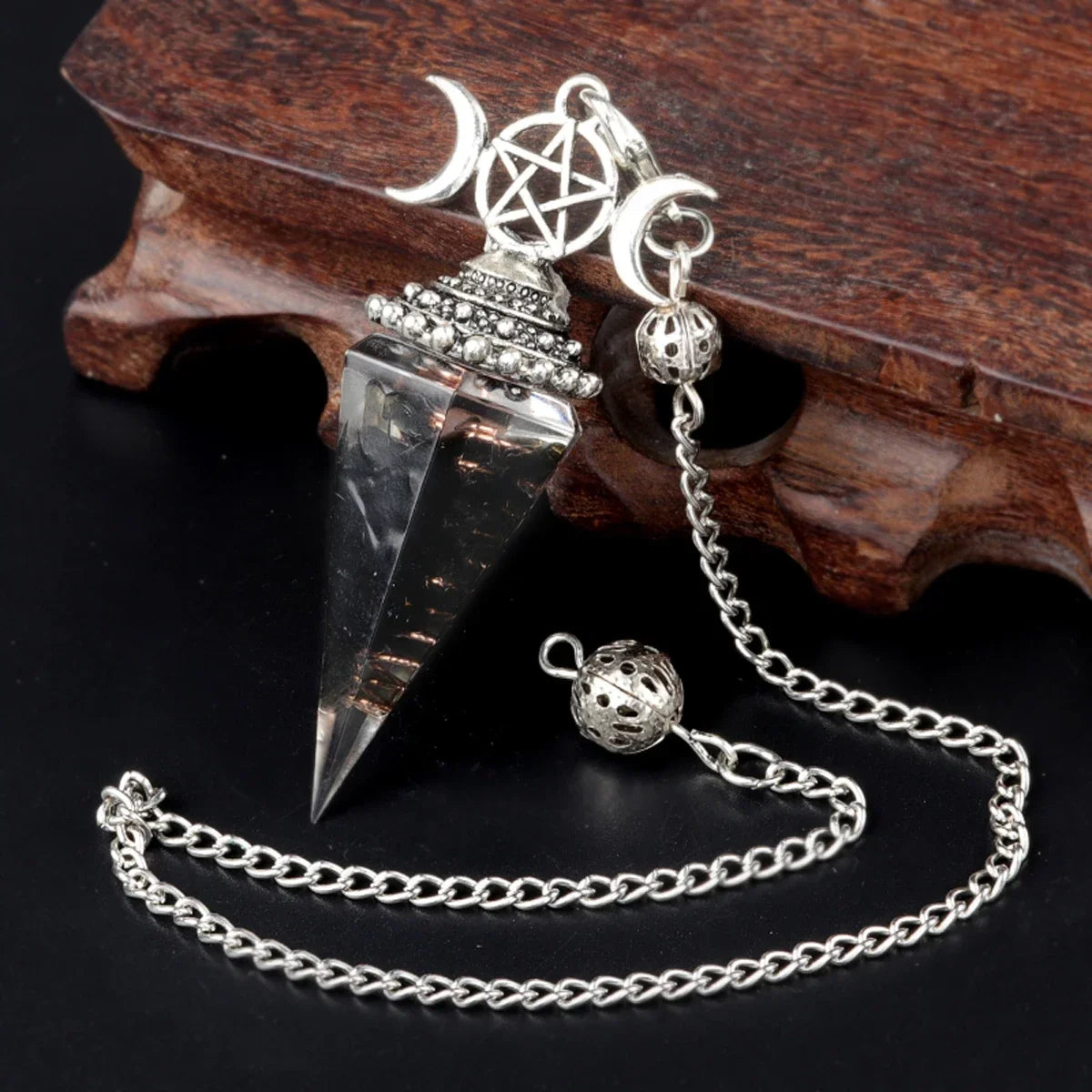 Natural Stone Three Phase Lunar Meditation Healing Tiger Eye Crystal Hexagonal Pyramid Spirit Pendulum Gift necklace