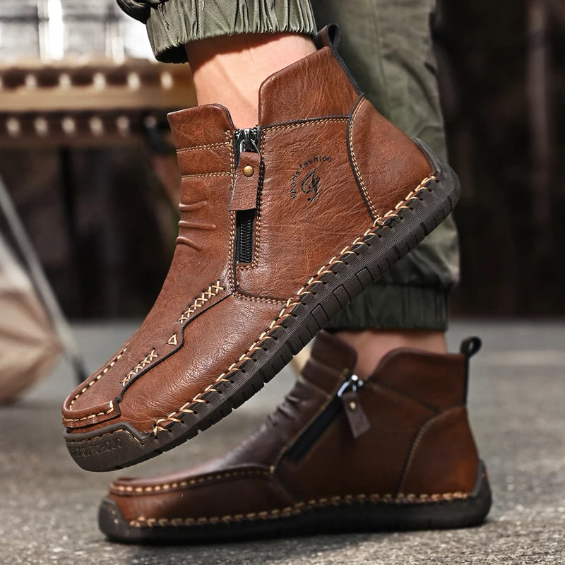 Men's Shoes Genuine Leather Luxury Slip on Shoe Handmade Ankle Boots Comfortable Timeless Winter Fashion Mid Cut Handmade Zipper Shoes