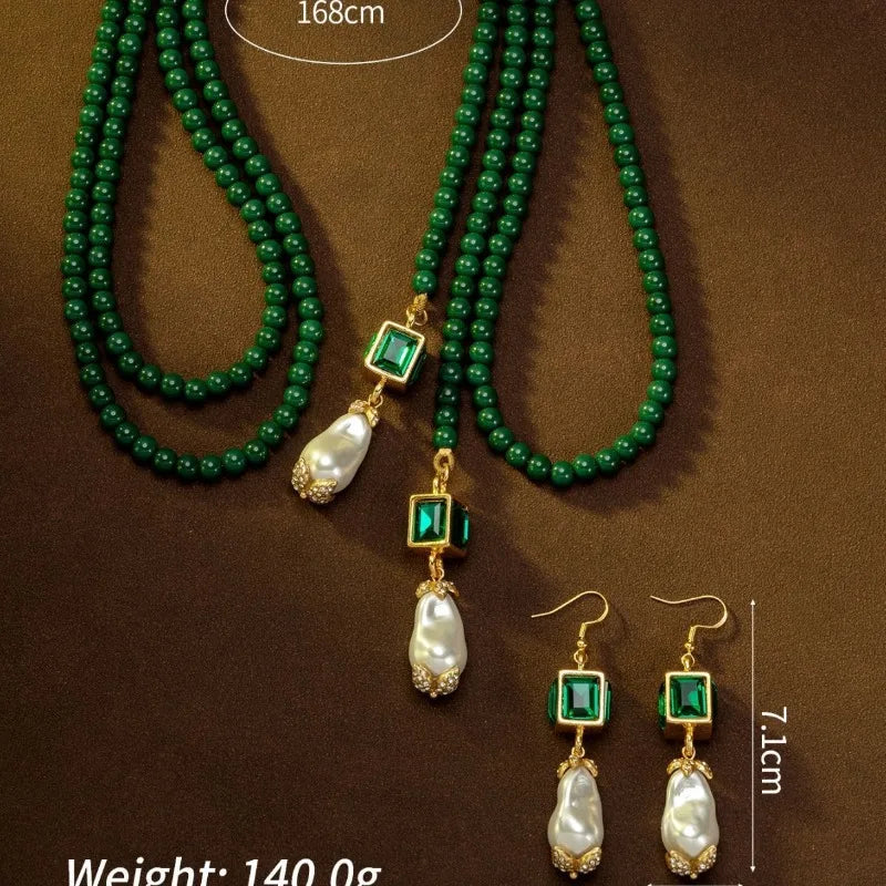 Baroque Pearls Earrings for Women Emerald Vintage Court Style Jewelry Fashion Geometric Elegant Pendientes Mujer