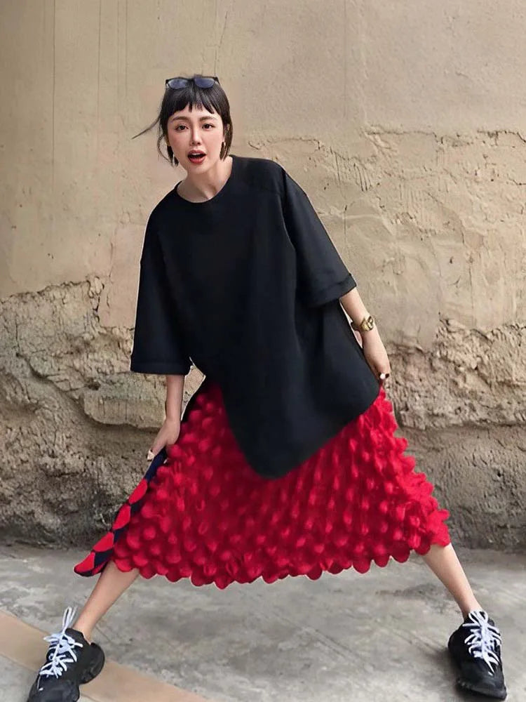 Miyake Fold 2025 Summer New Women's Bubble Skirt Korean Fashion Designer Loose Street Wear Half Body Skirt