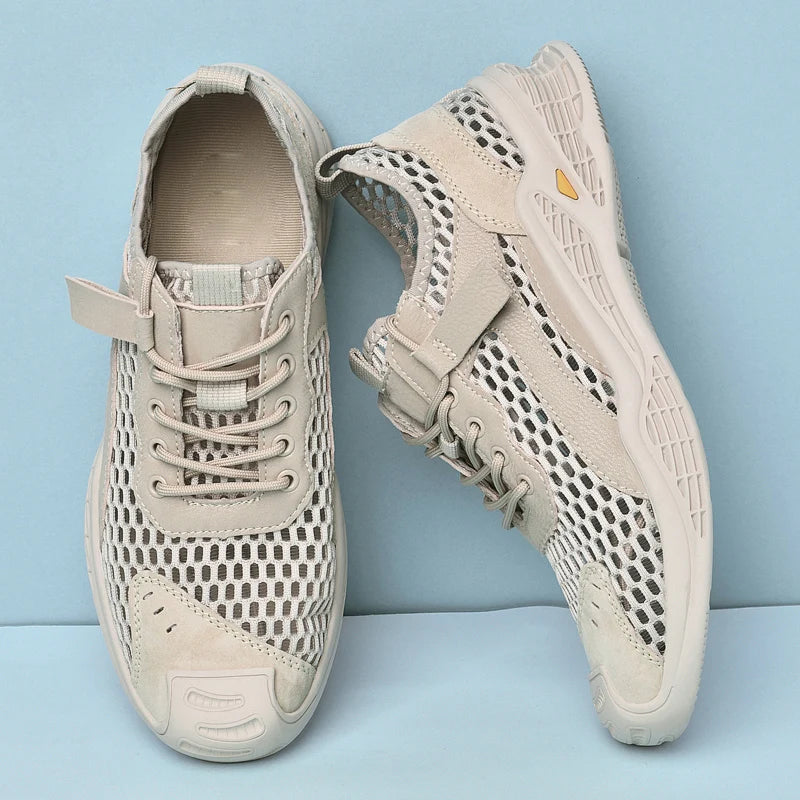 Breathable Men Casual Mesh Shoes Lightweight Summer Flats Comfortable Driving Shoes Simple Style Outdoor Walking Shoes Sneakers