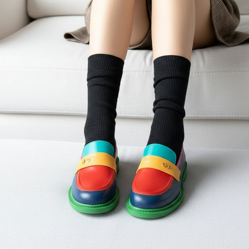Spring Summer 2026 New Genuine Leather Slippers Women Mixed Color Covered Toe Fashion Mules Ladies Low Heels Slippers