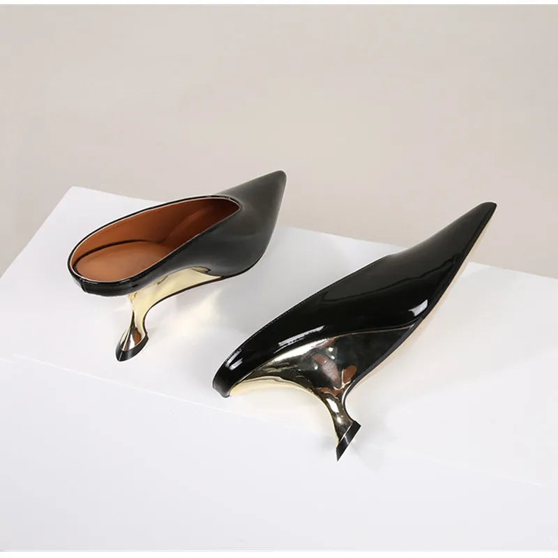 2024 New Design Fashion  Platform Wedges High Heels Mule Women Slippers Concise Shallow Pointed Toe Party Dress Ladies Shoes