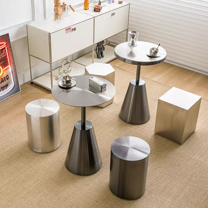 Nordic Metal Living Room Stool Industrial Round Chair for Milk Tea Shop Commercial Furniture Stainless Steel Simple Bistro Seat