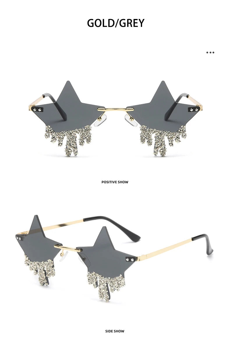 Shiny Luxury Diamonds Sunglasses Women Men Trends Punk Rimless Sun Glasses Female Personality Rhinestone Eyewear Shades UV400