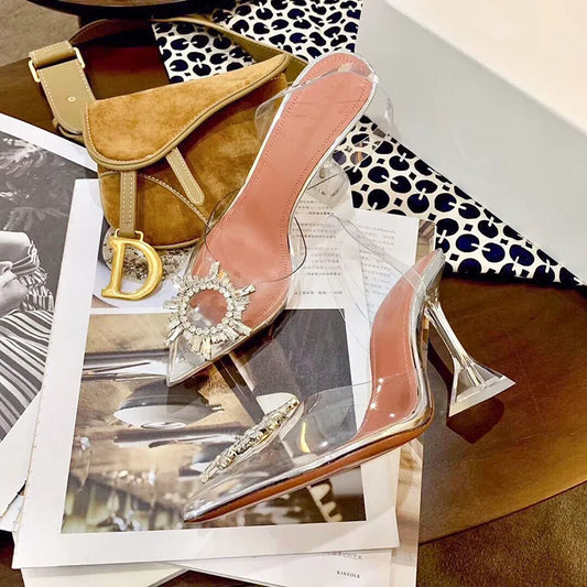 2025 Star style Green Blue Soft PVC Women Sandals Fashion Crystal Heeled Slingbacks Summer Shoes High heels Wedding Bride Shoes