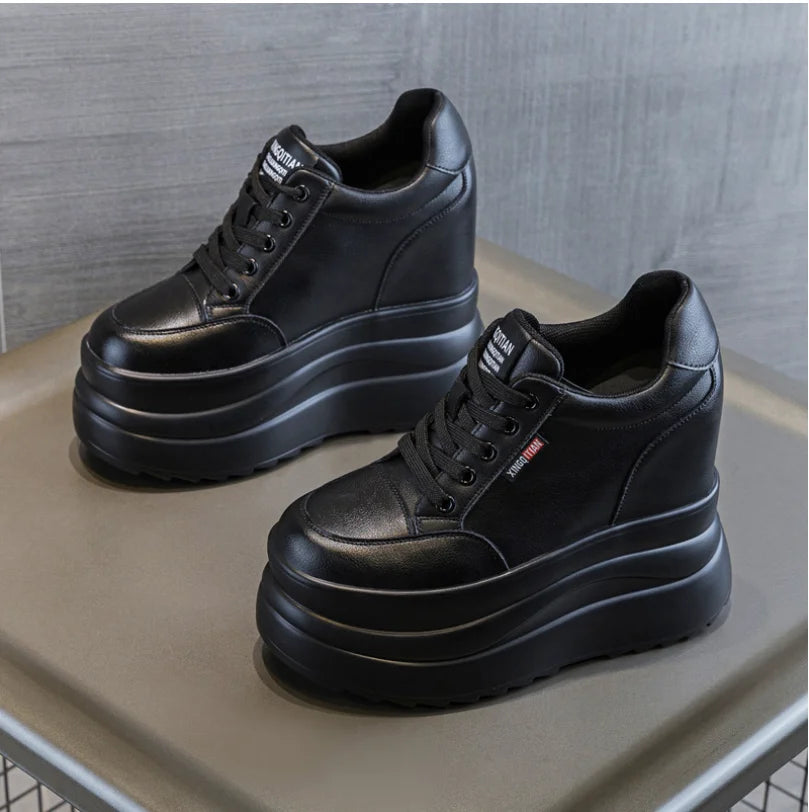 13cm Microfiber Leather Women Casual Shoes Chunky Sneakers Platform Wedge Heel Women Leisure Shoes Fall pring  Sneaker Women