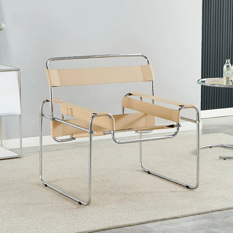 Wassily Chair Modernist Minimalist Accent Seat Designer Leather Armchair for Living Room Ins Single Sofa for Bedroom