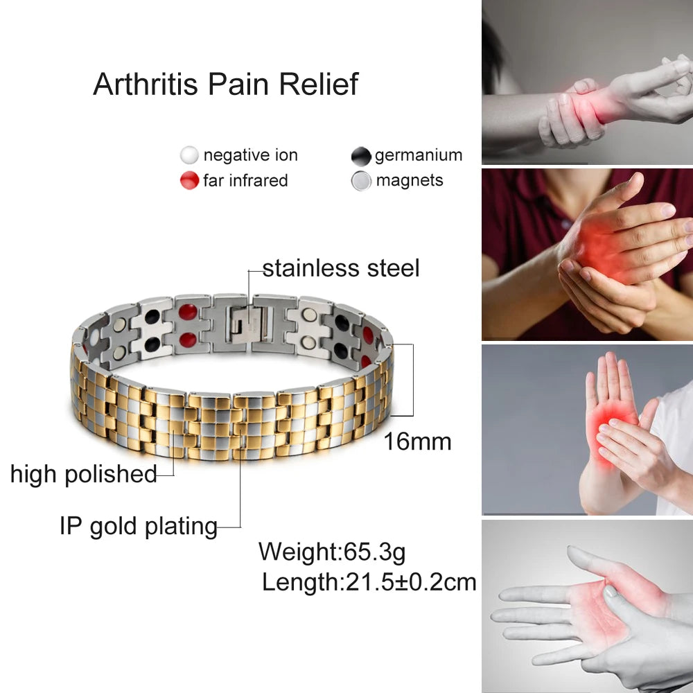 Magnetic Bracelet Male 16mm Wide Wristband Magnetic Stainless Steel Men Bracelets Hand Chain Link Health Energy Jewelry for Men