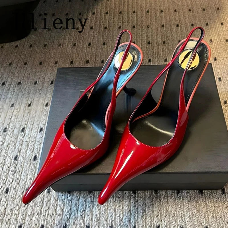 Hlieny Fashion Strange Style High Heels Sandals Sexy Pointed Toe Patent Leather Stiletto Shoes Women Pumps Zapatos De Mujer