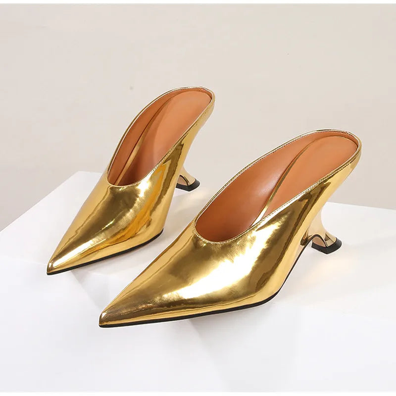 2024 New Design Fashion  Platform Wedges High Heels Mule Women Slippers Concise Shallow Pointed Toe Party Dress Ladies Shoes