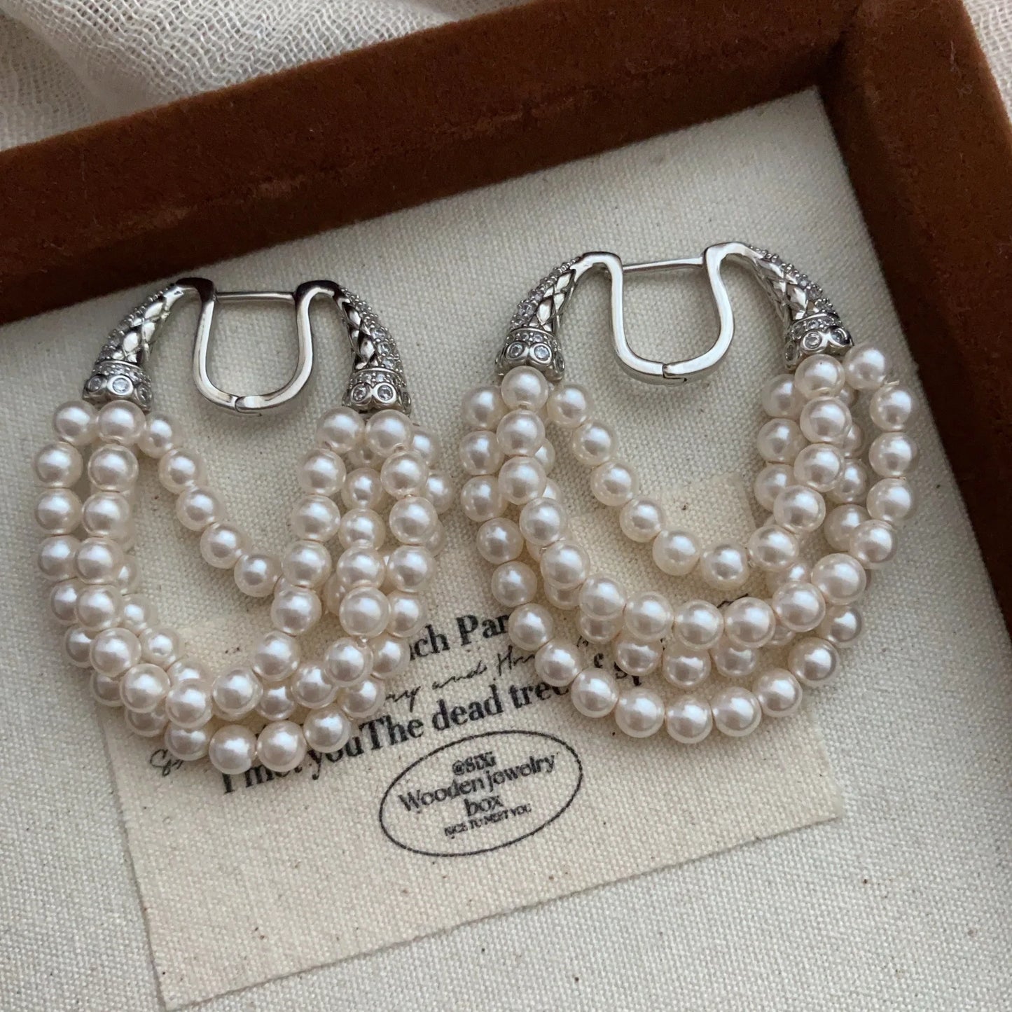 NISHIZAWA French Multi-layer Pearl Tassel Earrings, Palace Style Noble Autumn and Winter Temperament Earrings